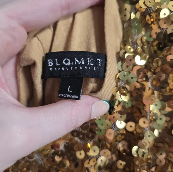 Blaque Market Gold Sequin Open Back Dress Size Large - Picture 5 of 5